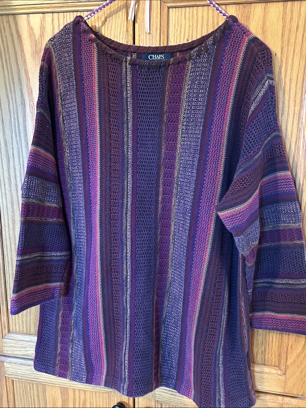Chaps Purple Multistripe Crewneck Sweater